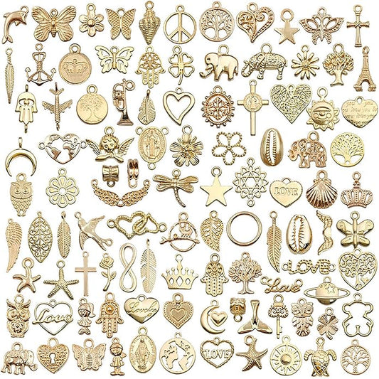 100 Pieces Jewelry Making Charms Pendants for Bracelet Bulk lot Necklace Earrings Keychain Charms Beads DIY Kit Trendy Craft