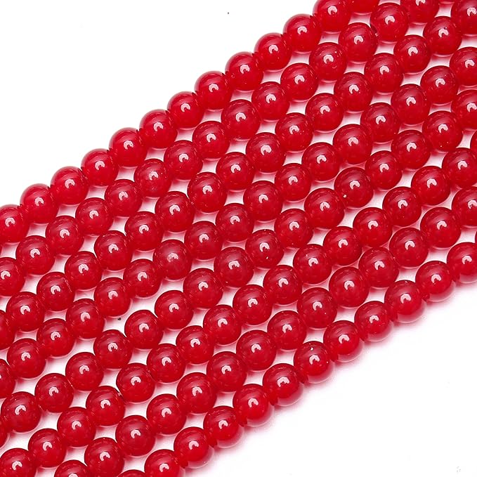 300PCs 6mm Red Jade Glass Beads Bulk, Round Smooth Hole Glass Crystal Beads for Jewelry Making, DIY Bracelets, Necklaces, Bag Charms, Keychains and Craft Projects