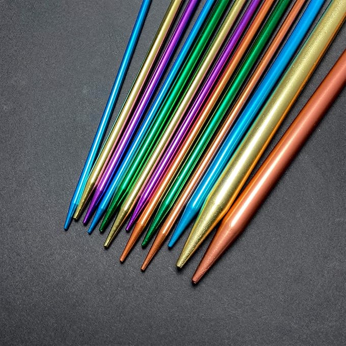 Weabetfu 65pcs Aluminum Metal Knitting Needle Set,Colored Straight Single Pointed Knitting Needles,12 Size 2.5mm-10mm,10inch Length for Handmade DIY Knitting with Knitting Accessories