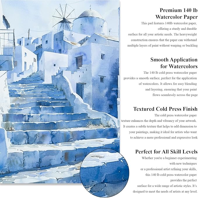 Water Color Sketchbook 5.5 x 8.5, Small Water Color Paper Pad, 30 Sheets (60pages) Cold Pressed Watercolor Paper 140 lb, Watercolor Pads for Painting, Watercolor Supplies for Artists.