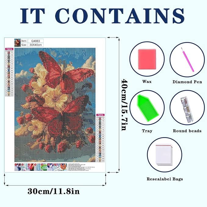 DOTZSO Butterfly Diamond Painting Kits for Adults, Easy DIY 5D Round Full Drill Diamond Art kit Diamond Dot Crystal Gem Art and Craft for Beginners Home Wall Decor 12x16 Inches