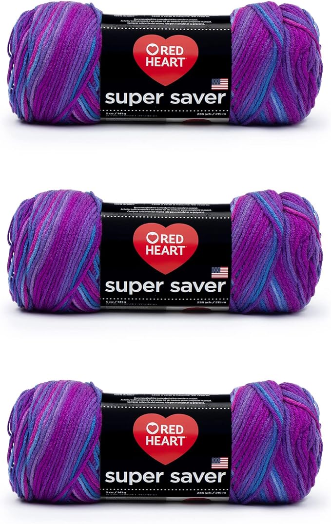 Red Heart Super Saver Yarn, 3 Pack, Grape Fizz 3 Count