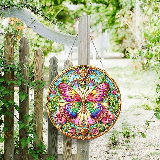 Generic DIY Hanging Diamond Pendant Special Shaped Crystal Diamond Art Painting Ornament Single Sided for Window Home Garden Wall Door Decor-Butterfly