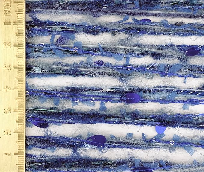 Artisanal Yarn Collection Multifiber Fancy Yarn with Sequins & Iridescent Shimmering Threads for Knitting Crocheting Crafts DIY, Set of 3 Rolls (Sapphire Blue)