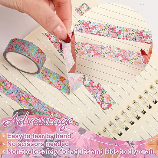 12 Rolls Floral Washi Tapes Watercolor Flower Decorative Masking Tape Set Colorful Spring Wrapping Paper Tape for Scrapbook Journal DIY Art Crafts