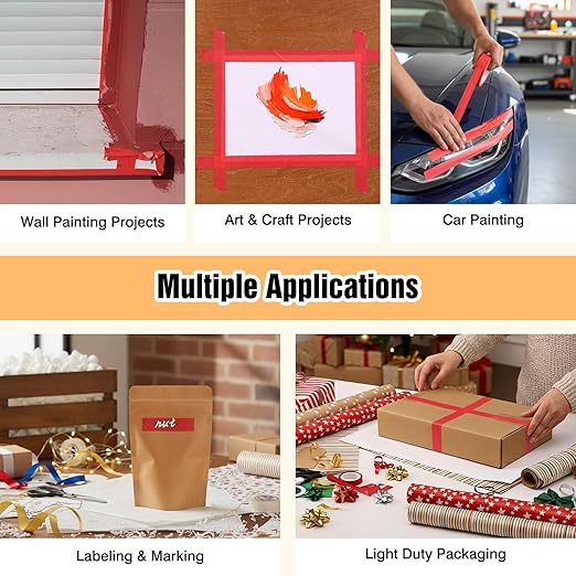 HongWay Masking Tape 1 Inch, 6 Rolls x 22yd (132yds in Total) Painters Tapes for Painting Labeling Arts Crafts, Easy Removal, No Residue (0.94in Red)