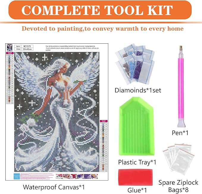 igoodom Diamond Art Kits for Adults, Angel Diamond Painting Kit, Full Drill Round Fairy Diamond Art Kits, DIY Gem Art and Crafts for Home Wall Decor Gift 12x16inch