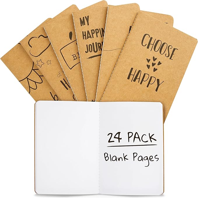 Kraft Notebooks Bulk, 80 Blank Pages, 4 x 5.75 in Mini Journals for Writing, Drawing, Doodling, Student Gifts, Teacher Appreciation, Classroom Supplies, Small Notebook Set - 24 Pack