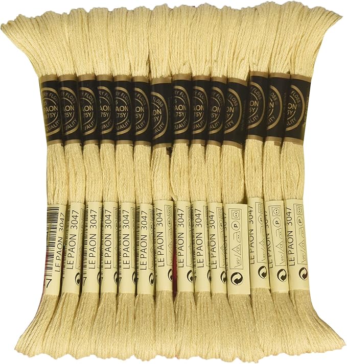 LE PAON Embroidery Floss, 14-Pack Six Strands 100% Long Staple Cotton Embroidery Thread, 8.7-Yard，Color Number：3047, Light Yellow Beige