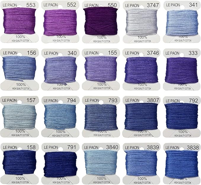 Embroidery Floss bobbins - Cross Stitch Threads - Friendship Bracelets Floss - Crafts Floss - 20 Bobbins Per Pack Embroidery Floss, Dark Delft Blue Gradient