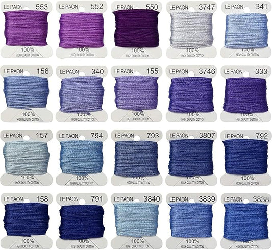 Embroidery Floss bobbins - Cross Stitch Threads - Friendship Bracelets Floss - Crafts Floss - 20 Bobbins Per Pack Embroidery Floss, Dark Delft Blue Gradient