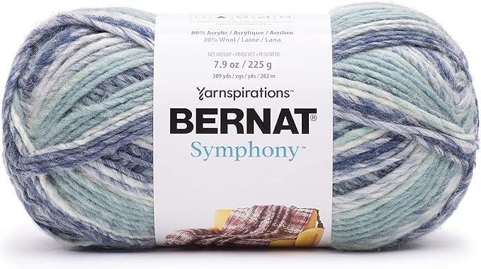 Bernat Symphony Sea Spray Yarn - 2 Pack of 225g/8oz - Wool Blend - 5 Bulky - 309 Yards - Knitting/Crochet