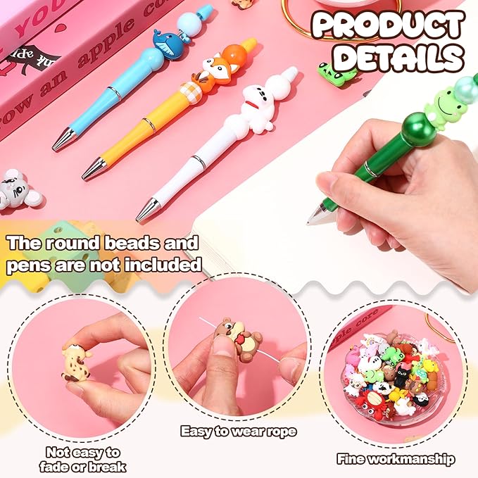 40 Pcs 3D Silicone Focal Beads Pens Beads Bulk for Beadable Keychain DIY Crafts Necklace Bracelet Phone Chain Charms Jewelry Making (Animal)
