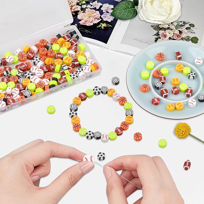 180 Pcs Sports Ball Polymer Clay Beads for Friendship Bracelets, Spacer Beads Supplies for DIY Earring Necklace Jewelry Making