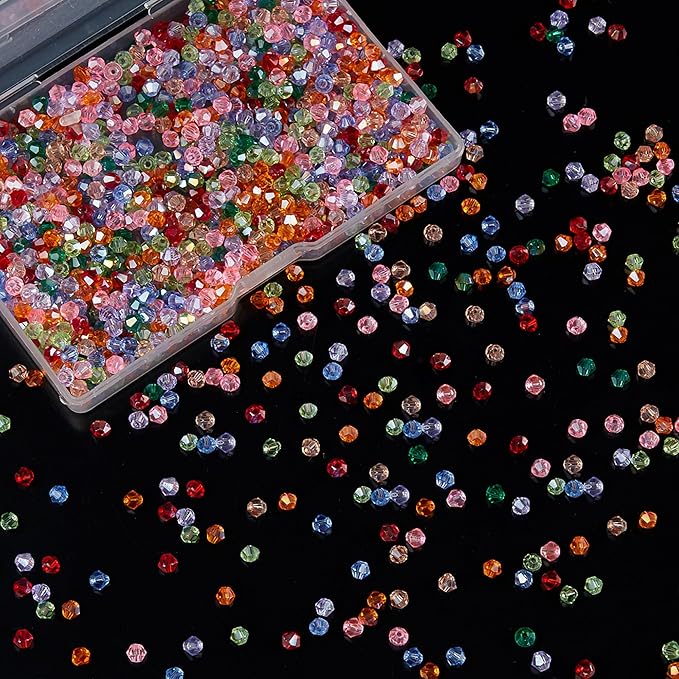 laopottbeads 1200pcs 3mm bicone crystal glass beads for jewelry making, sparkling mini beads for suncatchers, diy bracelets & craft projects (multicolored)