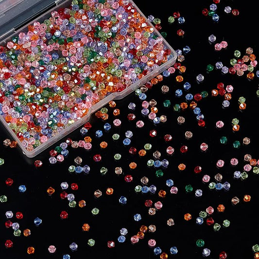 laopottbeads 1200pcs 3mm bicone crystal glass beads for jewelry making, sparkling mini beads for suncatchers, diy bracelets & craft projects (multicolored)