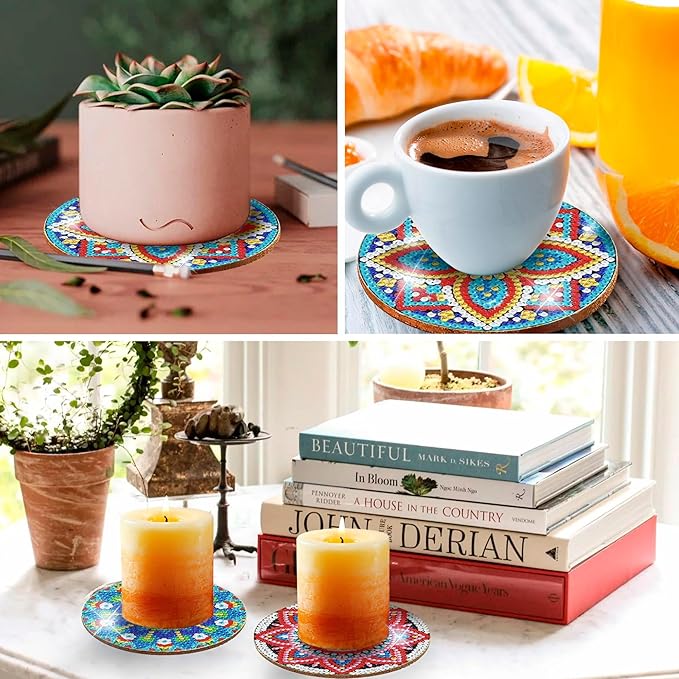 6 pcs Diamond Painting Coasters | Diamond Art Coasters | Mandala Diamond Art Painting | Perfect Art Craft Gift for Mandala Lover, Dad, Mom, Grandparents, Brother, Sister.