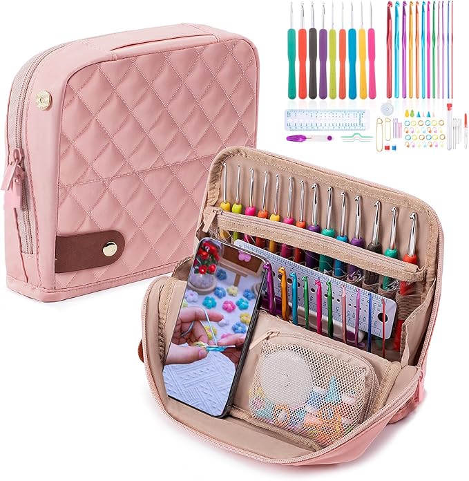 82Pcs Crochet Hook Set with Storage Case - Stand Up Crochet Hook Case with 20 Size Crochet Hooks & needles, Crochet Accessories - Crochet Needles Set for Crochet Lovers, Crochet Kit for Beginners