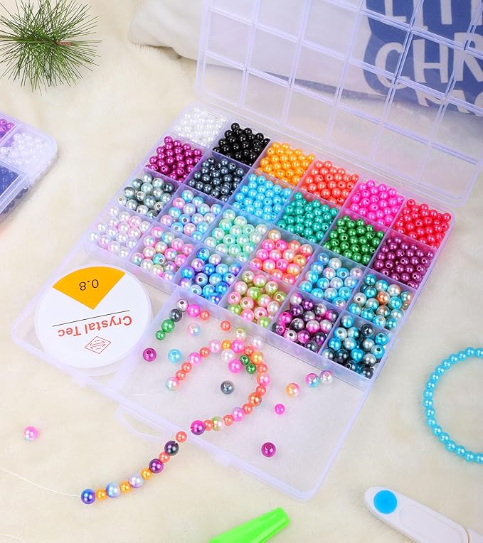 HINSOCHA Beads Bracelet Making Kit - 1020Pcs 6mm and 8mm Pearl-Like Beads for Jewelry Making, Gifts for Kids & Adults - Vibrant+Gradient