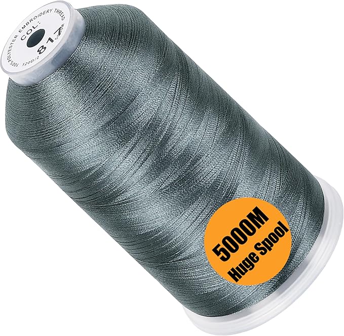 New brothread - Single Huge Spool 5000M Each Polyester Embroidery Machine Thread 40WT for Commercial and Domestic Machines - Gray