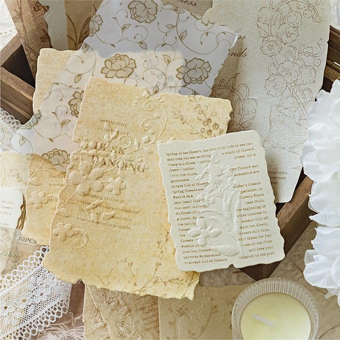 120PCS Vintage Scrapbook Paper Textured Journaling Scrapbooking Supplies Kit Retro Decorative Craft Paper Assorted for Bullet Junk Journals Card Making Craft DIY, Flower Branch Language Series
