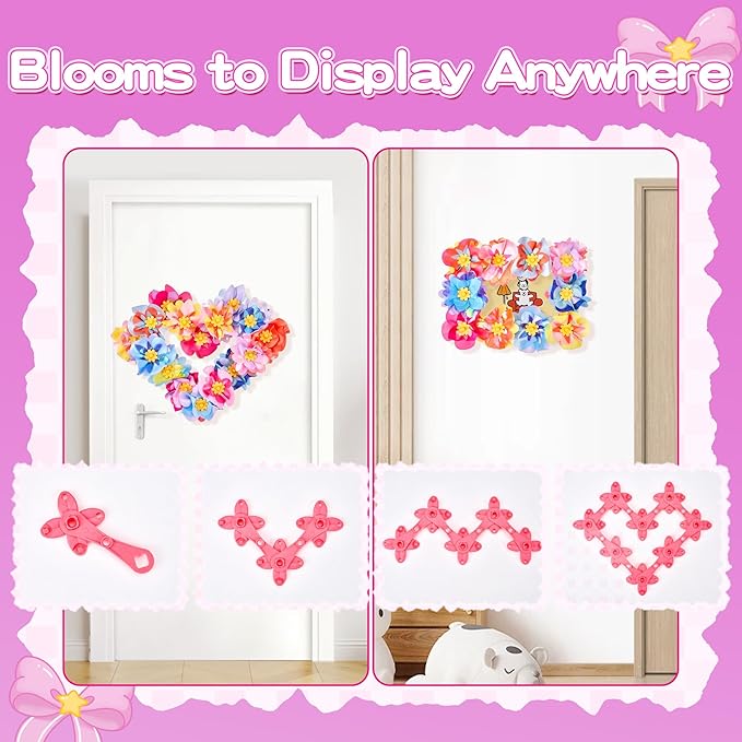 fabric flower bouquet craft kit for kids, diy arts & crafts toy to make your own flower wreaths & reusable felt flowers, educational birthday gift for girls boys ages 4–10