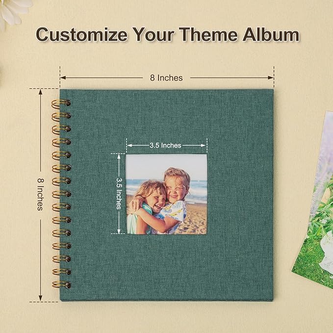 Scrapbook Photo Album 8x8 Inches 40 Pages Hardcover Kraft Paper Linen Cover Scrap Book Memory Book DIY Scrapbook Albums for Wedding Baby Boyfriend Travel Anniversary Family, Green