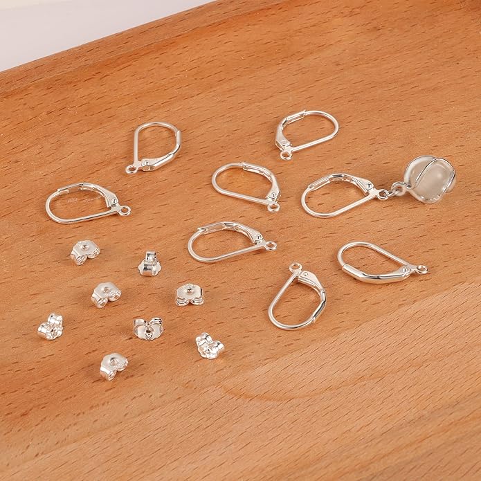 925 sterling silver leverback french hooks - hypoallergenic earring backs with jump rings set - dangle hooks sterling silver findings supplies for jewelry making