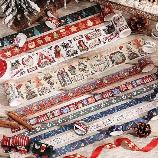 Christmas Theme Washi Tape Set, 20 Rolls Christmas Theme Washi TapeWritable Decorative Tapes for Scrapbooking, Junk Journal Supplies, Bullet Journaling, 0.6"x79" per Roll