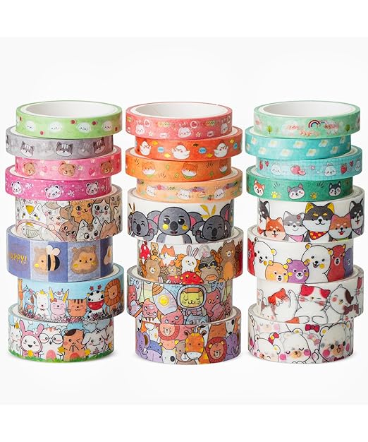 Mr. Pen- Cute Washi Tape Set - 24 Rolls Kawaii Animals Gold Foil Decorative Masking Tape for Journaling, Scrapbooking, Kids DIY Crafts, Aesthetic Supplies, Planners, Bullet Journal