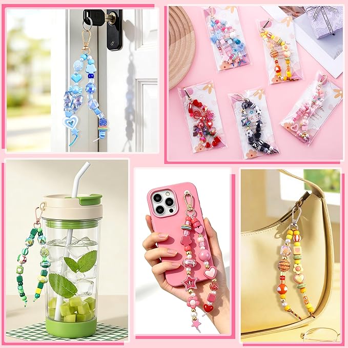TOHONGADON 2200 PCS DIY Bag Charm Kits, Assorted 8 Colors Acrylic Heart Star Flower Letter Alphabet Beads, Beaded Keychain Making Kit for Women, Keychain Jewelry Making Kit with Beads