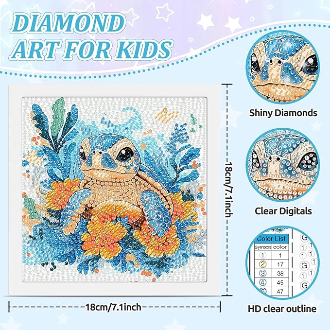 SENQAO Turtle Diamond Art Kit for Adults with Frame Art and Crafts for Adults Ages 6-8 -10-12 Easy to DIY Diamond Art for Adults and Adult Beginners Home Wall Decoration 7.1x7.1inch