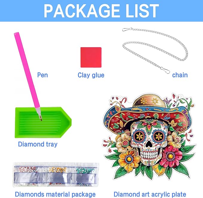 VAIIEYO Skull Diamond Art Hanging Ornament, Flower Diamond Painting Suncatchers Window Hanging Kit with Chain, 7.5x7.5 inch Crystal Pendant Art Craft for Gift Home Wall Front Door Decoration