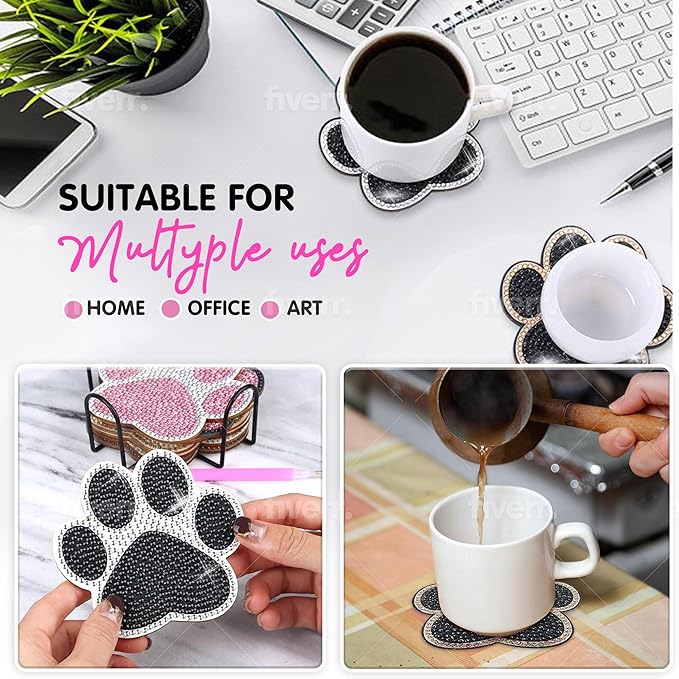 10 pcs Diamond Painting Coasters | Diamond Art Coasters | Dog Paw Diamond Art Painting | Perfect Art Craft Gift for Dog Lover, Dad, Mom, Grandparents, Brother, Sister.