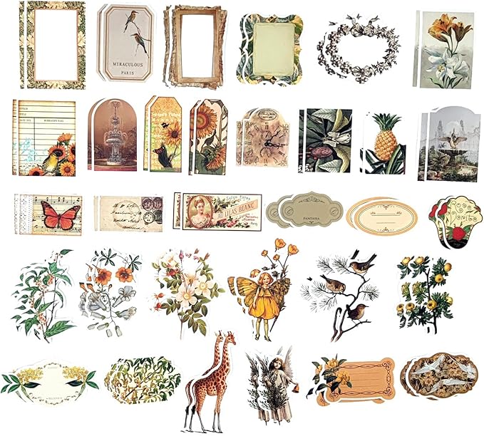 Esweny 200PCS Vintage Scrapbooking Supplies Kit for Journaling, Scrapbook Sticker Paper Pack for Junk Journal Planners Aesthetic Cottagecore Room Decor Wall Art Collage Album