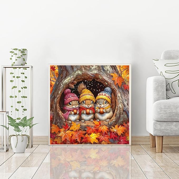 igoodom Diamond Art Kits for Adults, Fall Diamond Painting Kit, Full Drill Round Autumn Diamond Art Kits, DIY Gem Art and Crafts for Home Wall Decor Gift 14x14inch