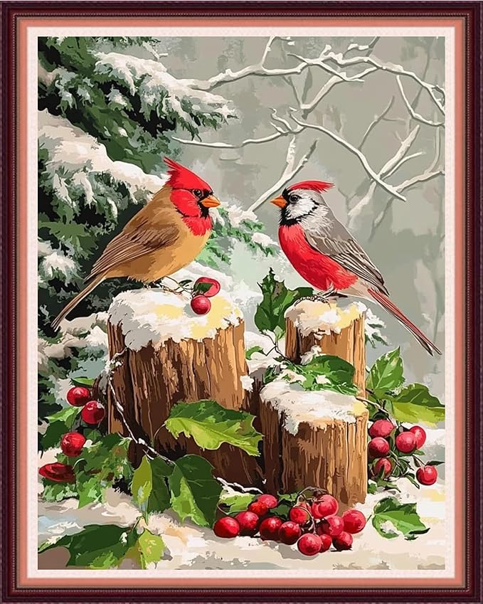 fanxvivy stamped cross stitch kits for beginners full range of cross stitching preprinted embroidery kits for adults, 11ct embroidery pattern needlepoint kits-little bird snow scene 16x20 inch