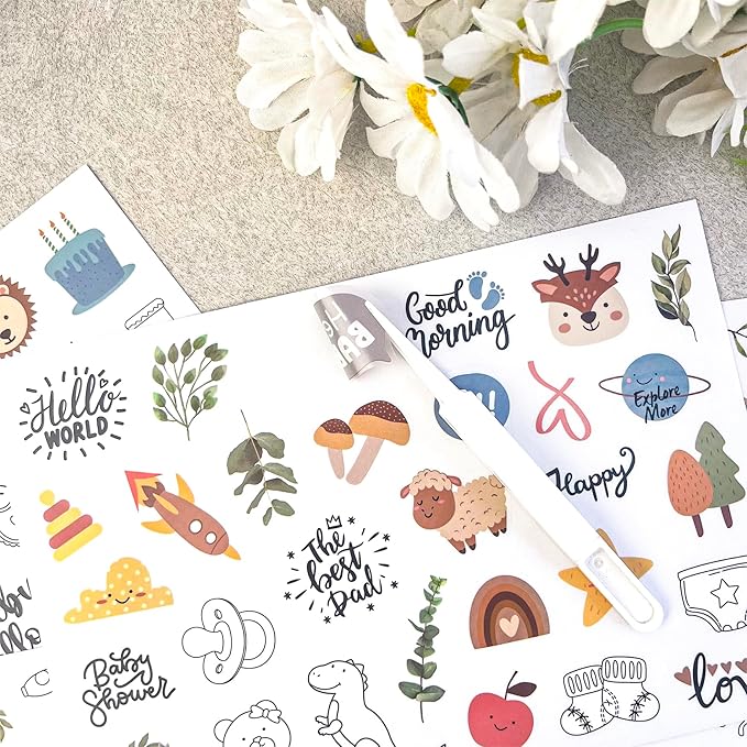 German Baby Milestone Stickers, 6 Sheets 190pcs Clear Matte Waterproof PET Stickers for Baby Memory Book, Baby Album, Scrapbooking, Newborn & First Birthday Decoration