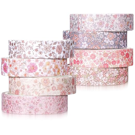 8 Rolls Floral Washi Tape, Cute Washi Tape Thin Retro Decorative Antique Patterns Masking Tapes for Arts,DIY Crafts,Journals,Planners,Scrapbook,Junk Journal,Wrapping