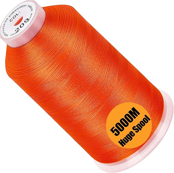 New brothread - Single Huge Spool 5000M Each Polyester Embroidery Machine Thread 40WT for Commercial and Domestic Machines - Tangerine
