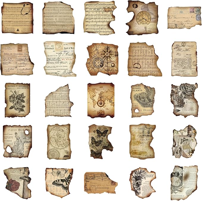PRSTINCOL Vintage Journaling Stickers,Scrapbook Supplies for Planners,100Pcs Junk Journal Supplies with Antique Map Prints, Distressed Edges for Teenagers Adults