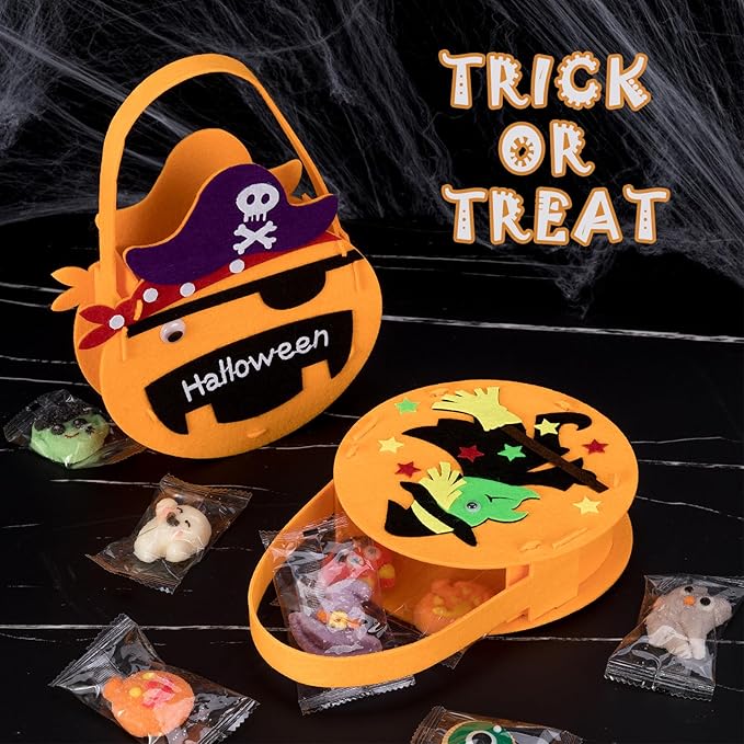 6 Set DIY Trick or Treat Bag Kit, Make Your Own Halloween Candy Bags Goodie Bags, Felt Craft with Stickers for Kids Halloween Party Favors