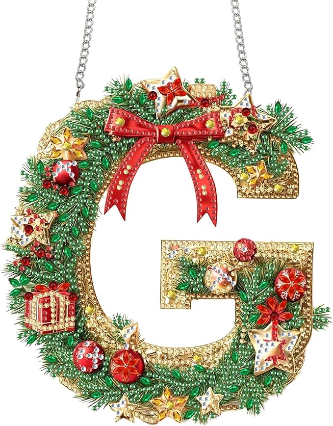 Bimkole Christmas Diamond Art Hanging Kit for Adult, DIY 5D Diamond Art Letters Window Pendant, Acrylic Crystal Art Hanging Ornament Home Wall Garden Front Door Sign Outdoor Decor 7.8x7.8 Inch