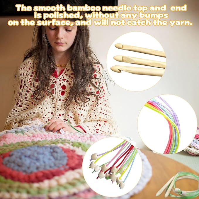 Tunisian Crochet Hooks Set with Case: 24pcs Tunisian Crochet Bamboo Hooks Set with Cable Afghan Aluminum Hooks Metal Crochet Yarn Extra Long Needles Knitting Tools Supplies
