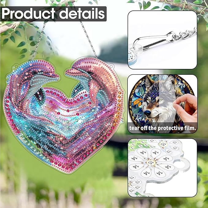 SKRYUIE Whale Hanging Diamond Art Kits for Adults Pendant Suncatcher, Special Shaped Crystal DIY Pearl Diamond Painting Kit, Gift for Mother Spring Summer Window Wreath Decor 7.48 x 7.32 Inch A31