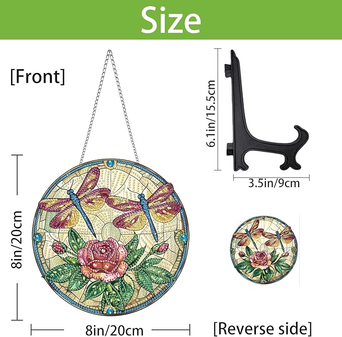 Wergund 5D DIY Dragonfly Diamond Art Hanging Kits, Hanging Diamond Art Rose, Acrylic Special Shaped Rhinestone, Window Hanging Pendants for Home Wall Garden Front Door Outdoor Decor Gift(Dragonfly)