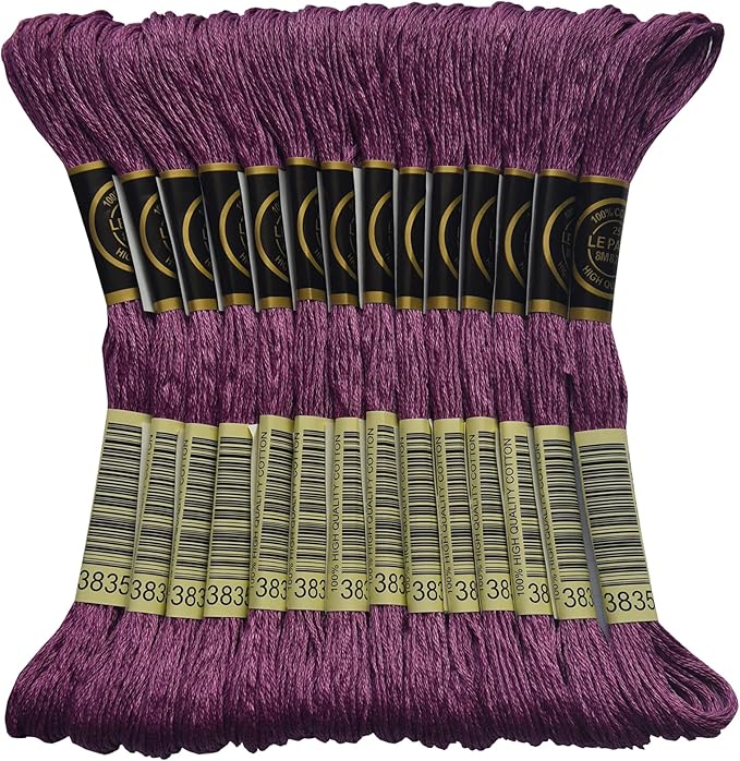 LE PAON Embroidery Floss, 14-Pack Six Strands 100% Long Staple Cotton Embroidery Thread, 8.7-Yard，Color Number：3835,Medium Grape
