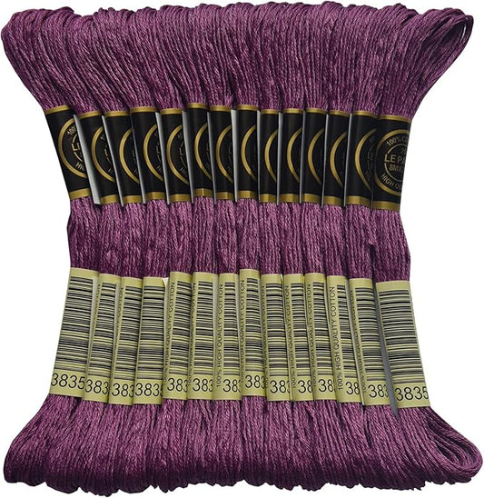 LE PAON Embroidery Floss, 14-Pack Six Strands 100% Long Staple Cotton Embroidery Thread, 8.7-Yard，Color Number：3835,Medium Grape