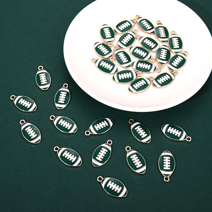 NVENF 30PCS Football Charms for Jewelry Making, Enamel Football Charms for Bracelet Necklace Earrings Making, Red Black White Blue Purple Orange Game Day Football Charm Bulk
