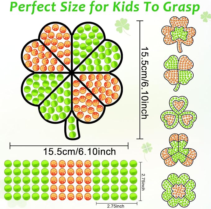 Qyeahkj 6 Pcs St Patrick's Day Arts Crafts DIY Shamrock Shape Gem Diamond Suncatcher Crafts for Kids Saint Patrick Diamond Painting Gifts Exchange for Kids Aged 4 6 8 10 12 for Home School Party Decor